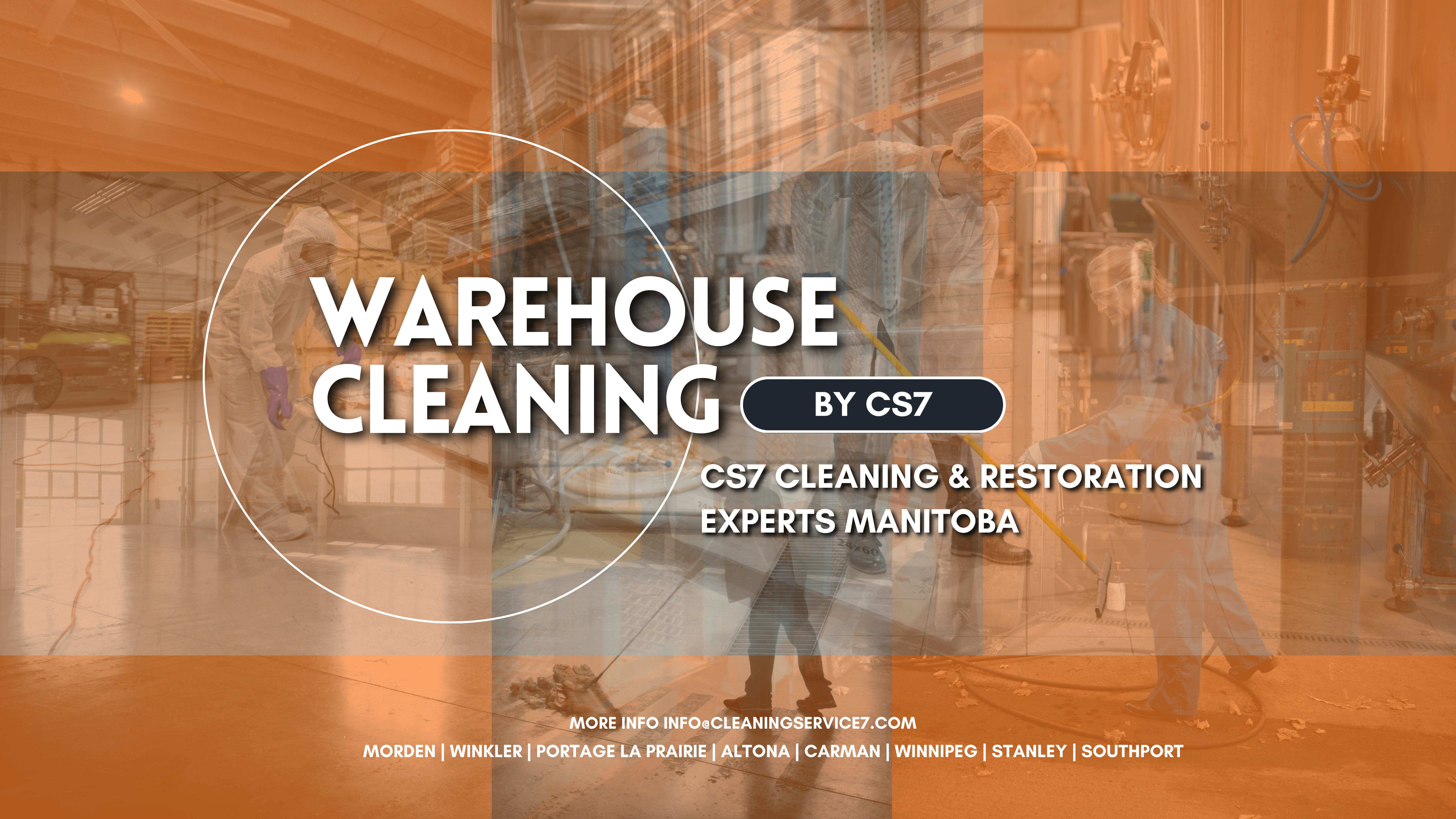 A cleaning expert in action, ensuring a safe and organized warehouse in Southern Manitoba.