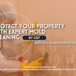 Protect Your Property with Expert Mold Cleaning by CS7 5 Protect your property with expert mold cleaning by CS7 shown with a protective suit and yellow gloves over an orange-beige wall surface.