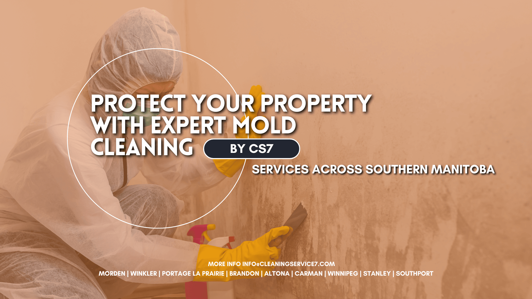 Protect Your Property with Expert Mold Cleaning by CS7 1 Protect your property with expert mold cleaning by CS7 shown with a protective suit and yellow gloves over an orange-beige wall surface.
