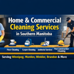 Deep Cleaning & Janitorial Services in Manitoba | Book Local Experts Today 5 CS7 Cleaning & Restoration logo on a blue and yellow banner reading Home & Commercial Cleaning Services in Southern Manitoba, floor cleaning and carpet cleaning